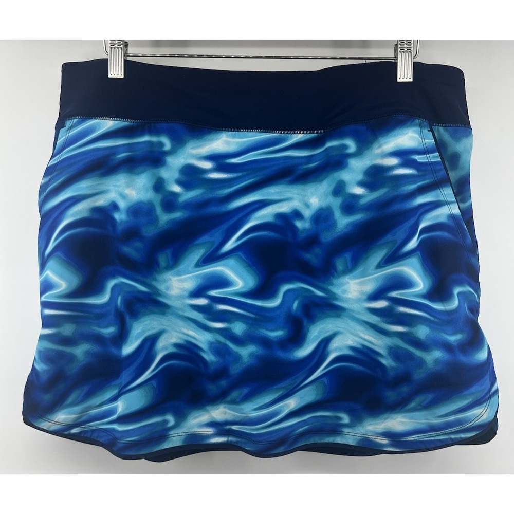 Lands End 18 Swim Skort Blue Swirl Tie Dye Stretch 39 Waist 17.5" Overall Length